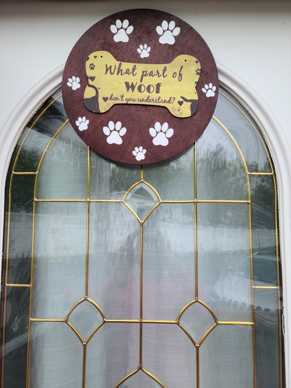 What Part of Woof Dog Door Hanger - Brown and Yellow Pet Sign